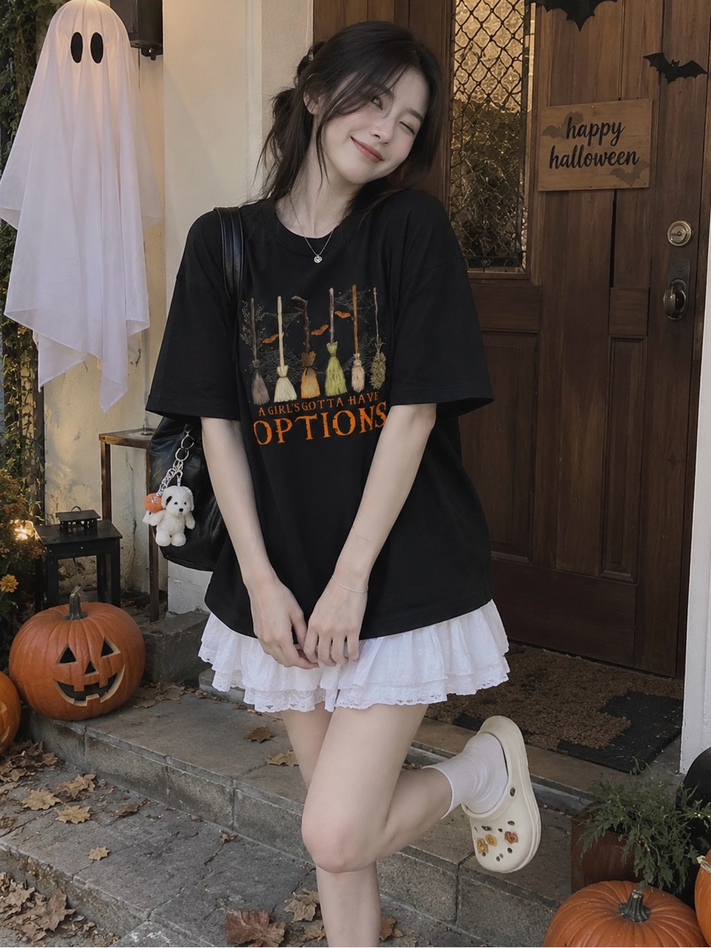 A Girls Gotta Have Options Witch Brooms Spooky Season Humor Graphic Tee